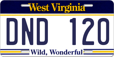WV license plate DND120
