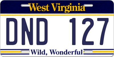 WV license plate DND127