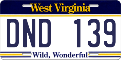 WV license plate DND139