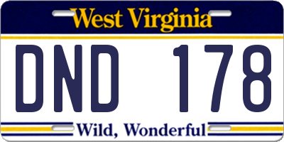 WV license plate DND178