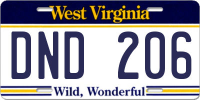 WV license plate DND206