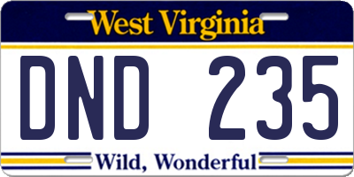 WV license plate DND235