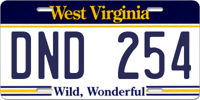 WV license plate DND254