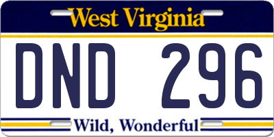 WV license plate DND296