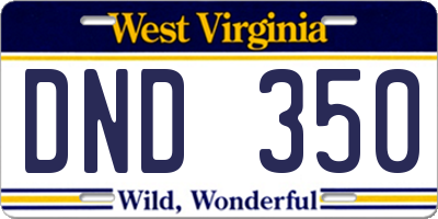 WV license plate DND350