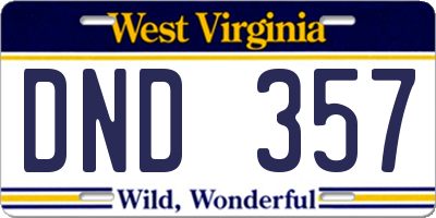 WV license plate DND357