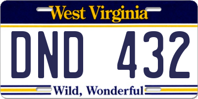 WV license plate DND432