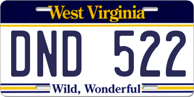 WV license plate DND522