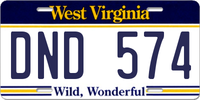 WV license plate DND574