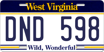 WV license plate DND598