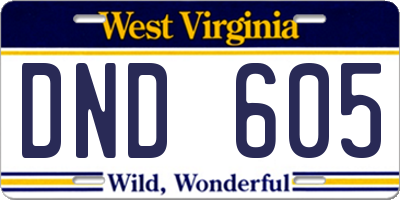 WV license plate DND605