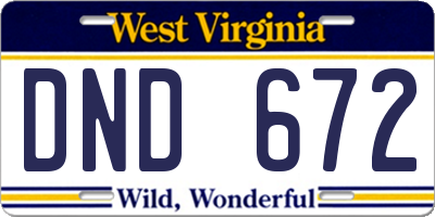 WV license plate DND672