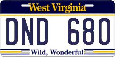 WV license plate DND680