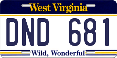 WV license plate DND681