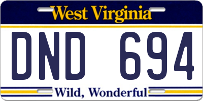 WV license plate DND694