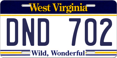 WV license plate DND702