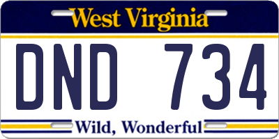 WV license plate DND734