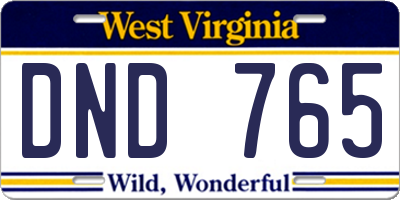 WV license plate DND765