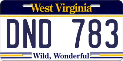 WV license plate DND783