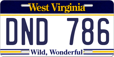 WV license plate DND786