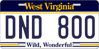 WV license plate DND800