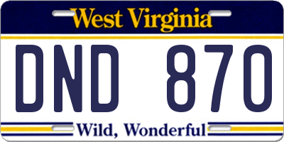 WV license plate DND870