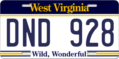 WV license plate DND928