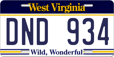 WV license plate DND934