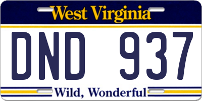 WV license plate DND937