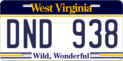 WV license plate DND938