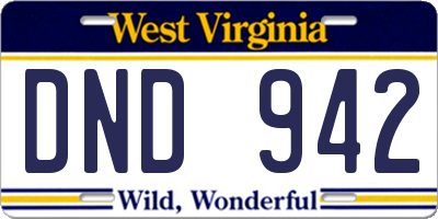 WV license plate DND942