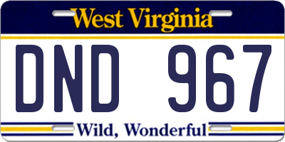 WV license plate DND967