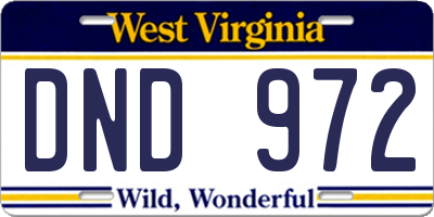 WV license plate DND972