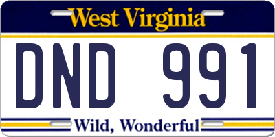 WV license plate DND991