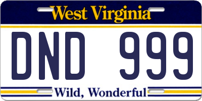 WV license plate DND999