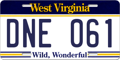 WV license plate DNE061