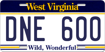 WV license plate DNE600
