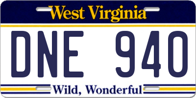 WV license plate DNE940