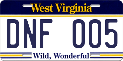 WV license plate DNF005