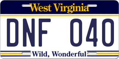 WV license plate DNF040