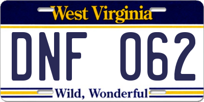 WV license plate DNF062