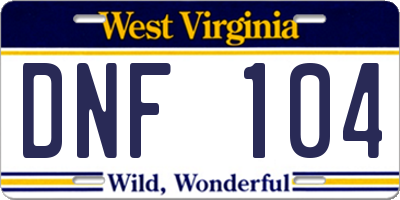 WV license plate DNF104