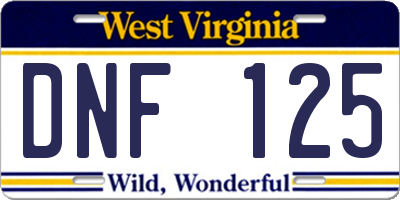 WV license plate DNF125