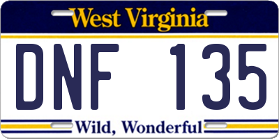 WV license plate DNF135