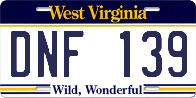 WV license plate DNF139
