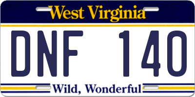 WV license plate DNF140
