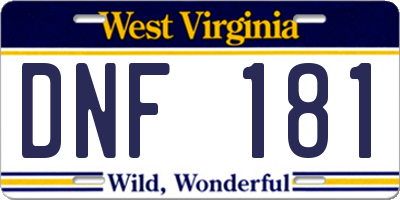 WV license plate DNF181