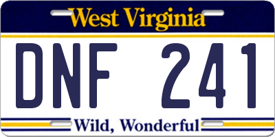 WV license plate DNF241