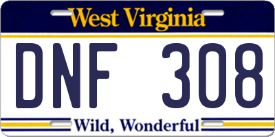 WV license plate DNF308
