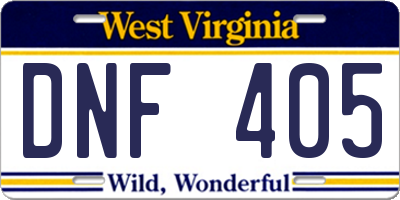 WV license plate DNF405